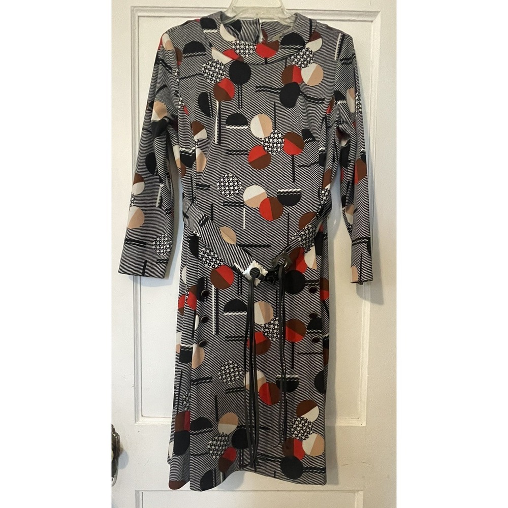 Vintage 70s Lorac Original Abstract Retro Belted Midi Dress Fits As Size Small